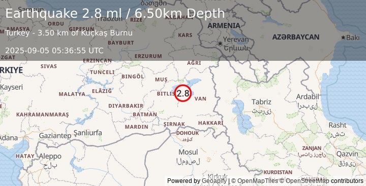 Earthquake EASTERN TURKEY (2.8 ml) (2025-09-05 05:36:55 UTC)