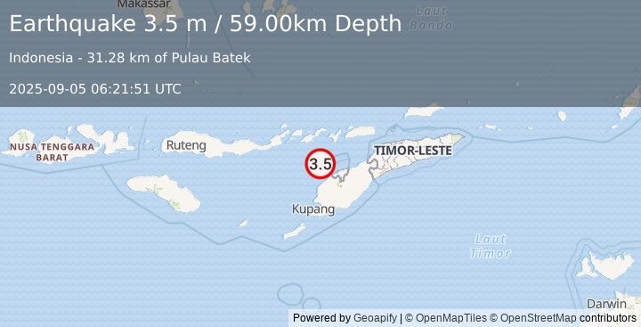 Earthquake TIMOR REGION, INDONESIA (3.5 m) (2025-09-05 06:21:51 UTC)