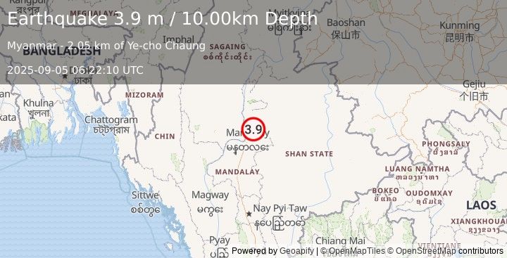 Earthquake MYANMAR (3.9 m) (2025-09-05 06:22:10 UTC)