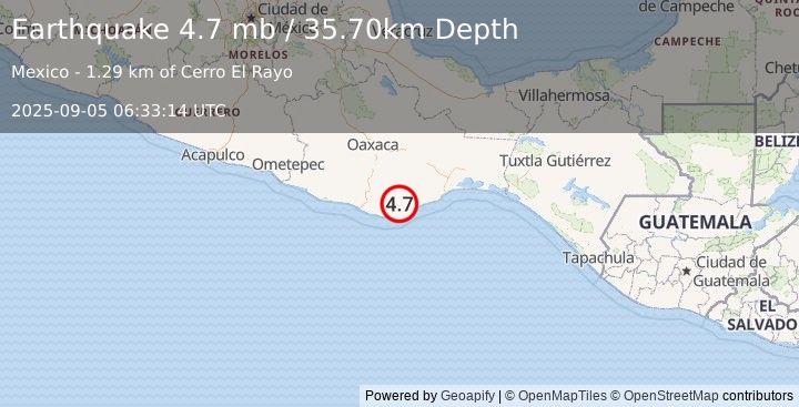 Earthquake OAXACA, MEXICO (4.7 mb) (2025-09-05 06:33:14 UTC)