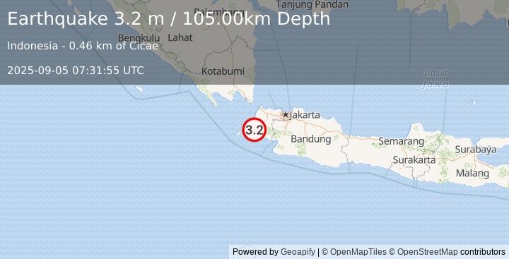 Earthquake SUNDA STRAIT, INDONESIA (3.2 m) (2025-09-05 07:31:55 UTC)