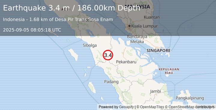 Earthquake NORTHERN SUMATRA, INDONESIA (3.4 m) (2025-09-05 08:05:18 UTC)
