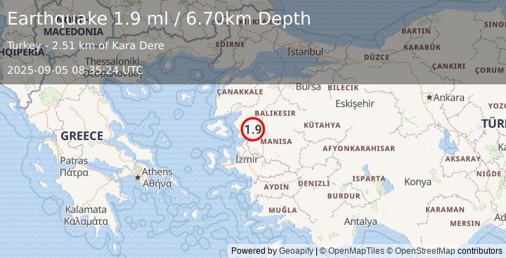Earthquake WESTERN TURKEY (1.9 ml) (2025-09-05 08:35:24 UTC)