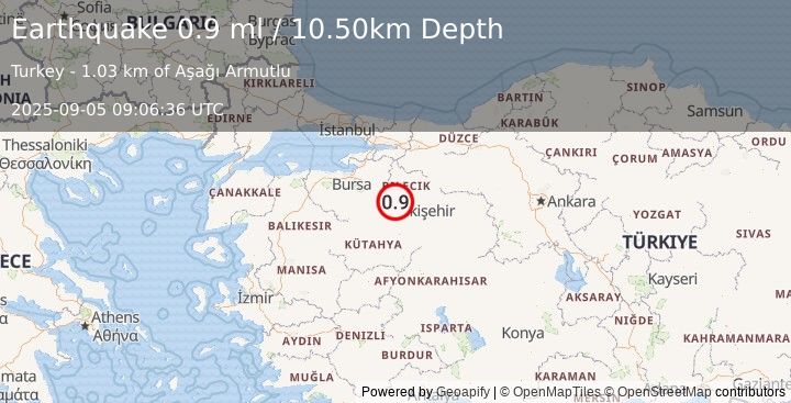 Earthquake WESTERN TURKEY (0.9 ml) (2025-09-05 09:06:36 UTC)