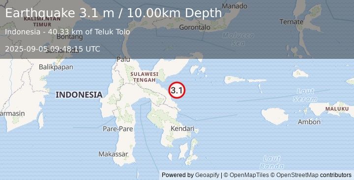 Earthquake SULAWESI, INDONESIA (3.1 m) (2025-09-05 09:48:15 UTC)