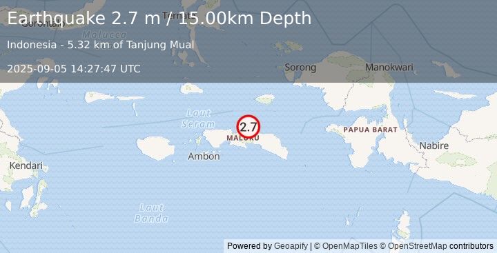 Earthquake SERAM, INDONESIA (2.7 m) (2025-09-05 14:27:47 UTC)