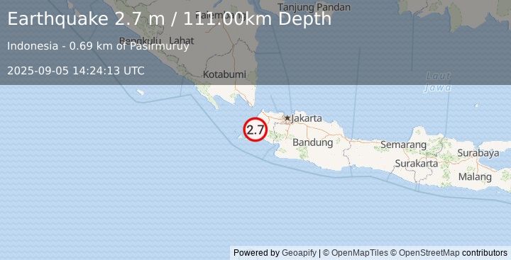 Earthquake SUNDA STRAIT, INDONESIA (2.7 m) (2025-09-05 14:24:13 UTC)