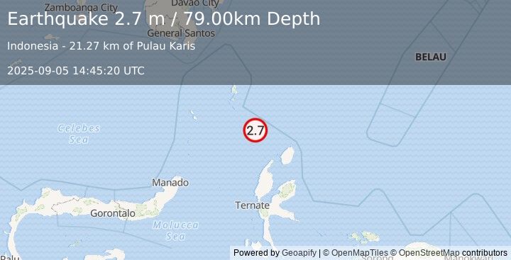 Earthquake KEPULAUAN TALAUD, INDONESIA (2.7 m) (2025-09-05 14:45:20 UTC)