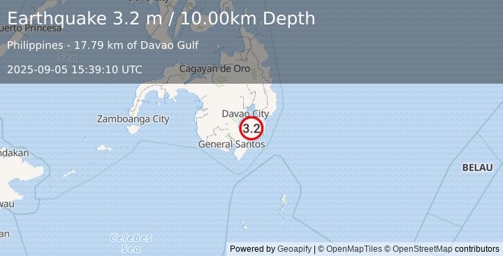 Earthquake MINDANAO, PHILIPPINES (3.2 m) (2025-09-05 15:39:10 UTC)