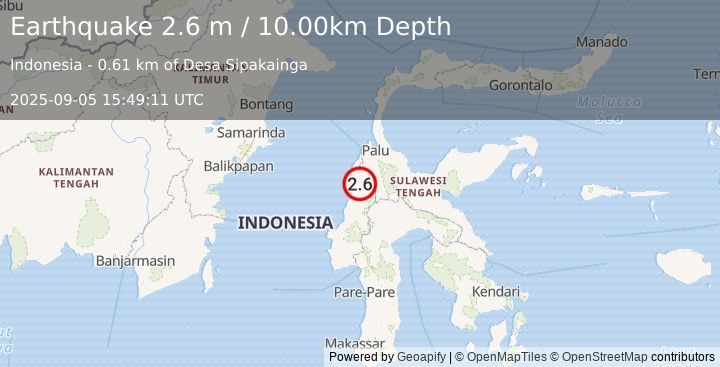 Earthquake SULAWESI, INDONESIA (2.6 m) (2025-09-05 15:49:11 UTC)