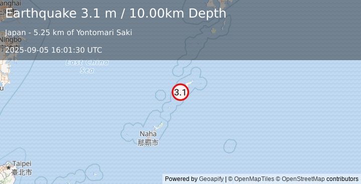 Earthquake RYUKYU ISLANDS, JAPAN (3.1 m) (2025-09-05 16:01:30 UTC)