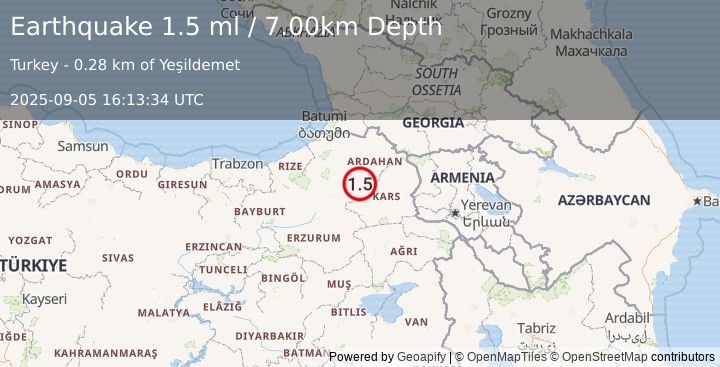 Earthquake EASTERN TURKEY (1.5 ml) (2025-09-05 16:13:34 UTC)