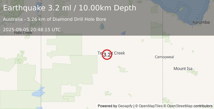 Earthquake NORTHERN TERRITORY, AUSTRALIA (3.2 ml) (2025-09-05 20:48:15 UTC)