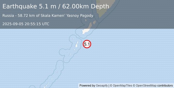 Earthquake KURIL ISLANDS (5.1 mw) (2025-09-05 20:55:06 UTC)