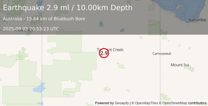 Earthquake NORTHERN TERRITORY, AUSTRALIA (2.9 ml) (2025-09-05 20:53:23 UTC)