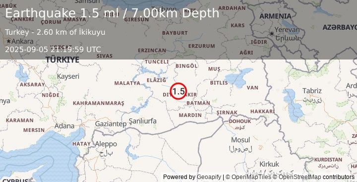 Earthquake EASTERN TURKEY (1.5 ml) (2025-09-05 21:19:59 UTC)