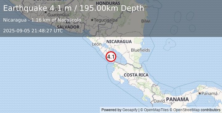 Earthquake NICARAGUA (4.1 m) (2025-09-05 21:48:27 UTC)