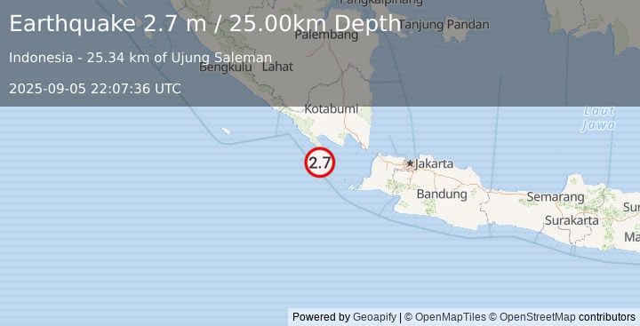 Earthquake SUNDA STRAIT, INDONESIA (2.7 m) (2025-09-05 22:07:36 UTC)