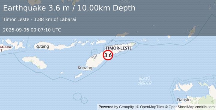 Earthquake EAST TIMOR REGION (3.6 m) (2025-09-06 00:07:10 UTC)