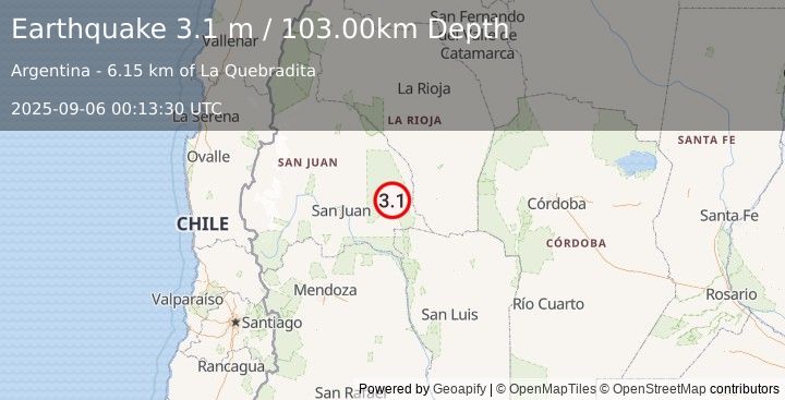 Earthquake SAN JUAN, ARGENTINA (3.1 m) (2025-09-06 00:13:30 UTC)