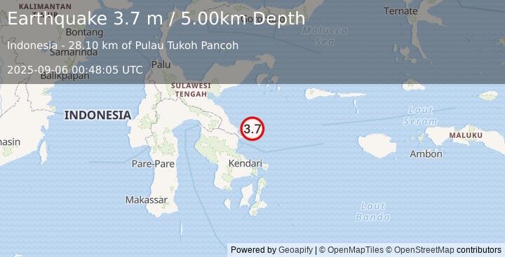 Earthquake SULAWESI, INDONESIA (3.7 m) (2025-09-06 00:48:05 UTC)