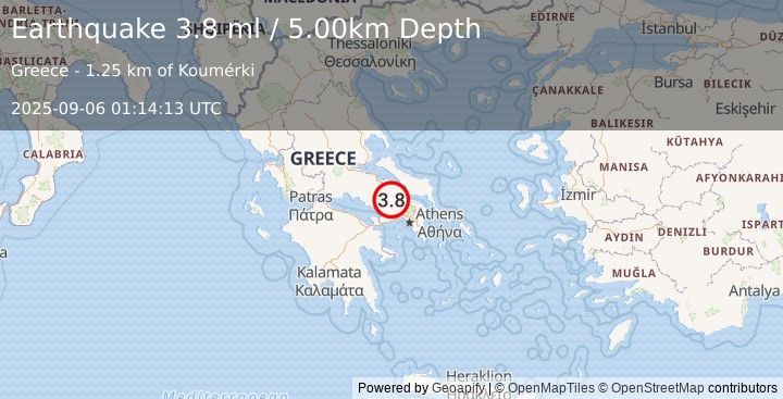 Earthquake GREECE (3.3 ml) (2025-09-06 01:14:12 UTC)