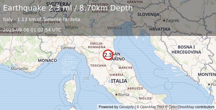 Earthquake NORTHERN ITALY (2.3 ml) (2025-09-06 01:02:54 UTC)