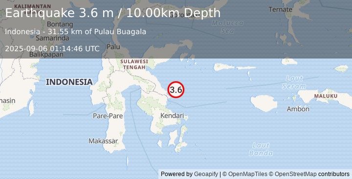 Earthquake SULAWESI, INDONESIA (3.6 m) (2025-09-06 01:14:46 UTC)