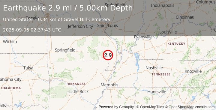 Earthquake SOUTHEASTERN MISSOURI (2.9 ml) (2025-09-06 02:37:43 UTC)