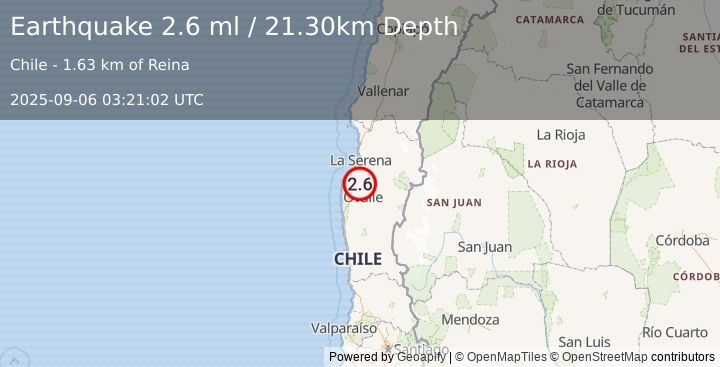 Earthquake COQUIMBO, CHILE (2.6 ml) (2025-09-06 03:21:02 UTC)