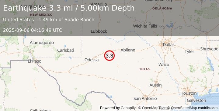 Earthquake WESTERN TEXAS (3.3 ml) (2025-09-06 04:16:48 UTC)