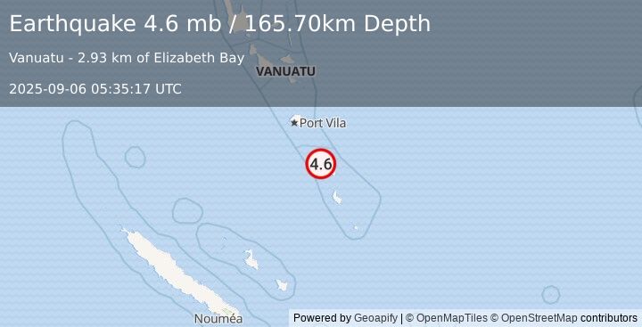 Earthquake VANUATU (4.6 mb) (2025-09-06 05:35:17 UTC)