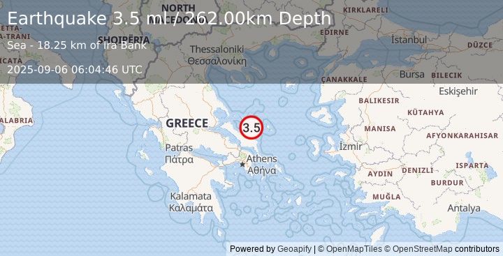 Earthquake AEGEAN SEA (3.5 ml) (2025-09-06 06:04:46 UTC)