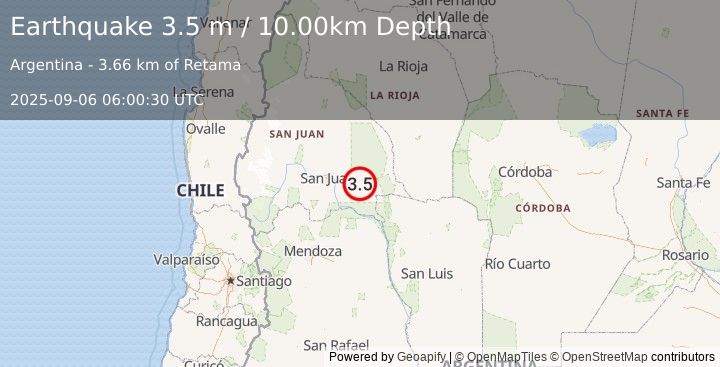 Earthquake SAN JUAN, ARGENTINA (3.5 m) (2025-09-06 06:00:30 UTC)
