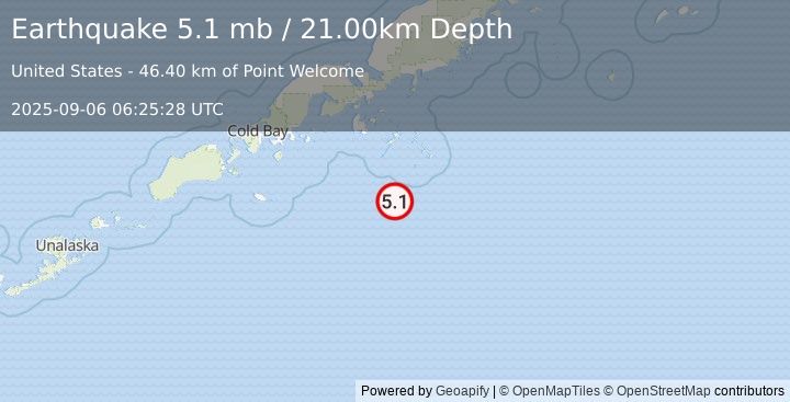 Earthquake SOUTH OF ALASKA (5.2 mw) (2025-09-06 06:25:29 UTC)