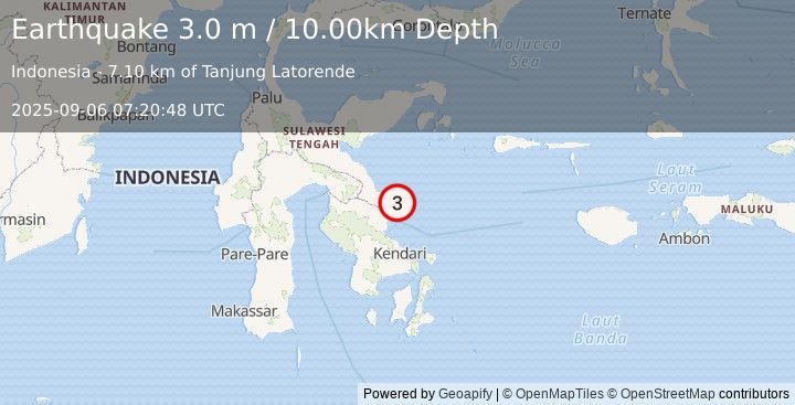 Earthquake SULAWESI, INDONESIA (3.0 m) (2025-09-06 07:20:48 UTC)