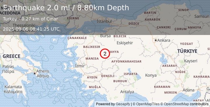 Earthquake WESTERN TURKEY (1.9 ml) (2025-09-06 08:41:26 UTC)