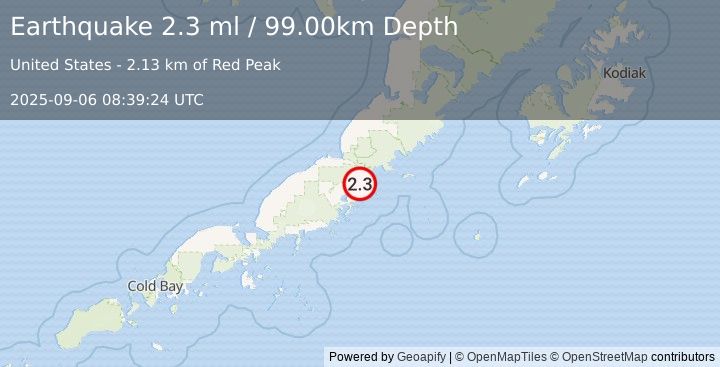Earthquake ALASKA PENINSULA (2.3 ml) (2025-09-06 08:39:24 UTC)