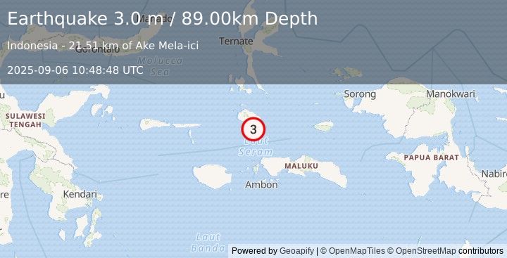 Earthquake KEPULAUAN OBI, INDONESIA (3.0 m) (2025-09-06 10:48:48 UTC)