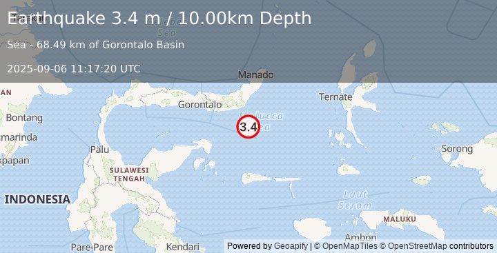 Earthquake MOLUCCA SEA (3.4 m) (2025-09-06 11:17:20 UTC)