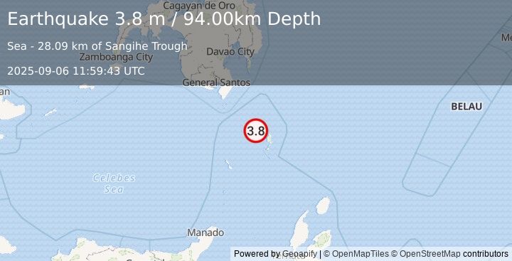 Earthquake KEPULAUAN TALAUD, INDONESIA (3.8 m) (2025-09-06 11:59:43 UTC)