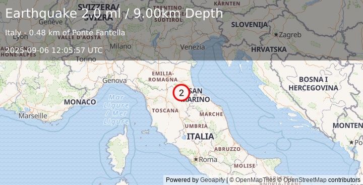 Earthquake NORTHERN ITALY (2.0 ml) (2025-09-06 12:05:57 UTC)