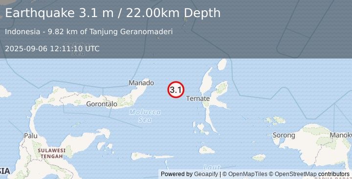 Earthquake MOLUCCA SEA (3.1 m) (2025-09-06 12:11:10 UTC)