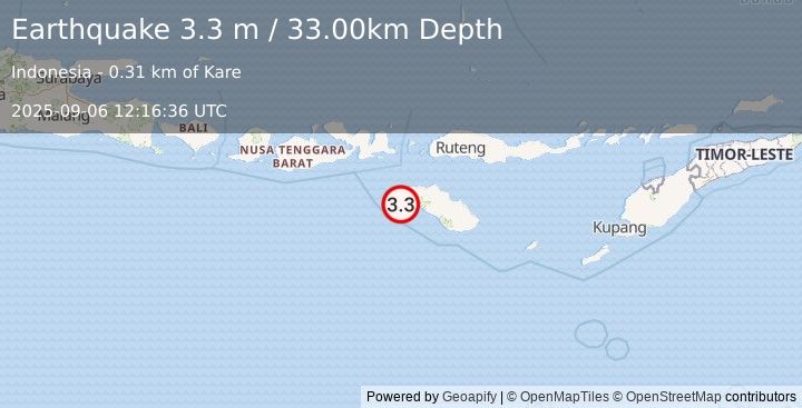 Earthquake SUMBA REGION, INDONESIA (3.3 m) (2025-09-06 12:16:36 UTC)