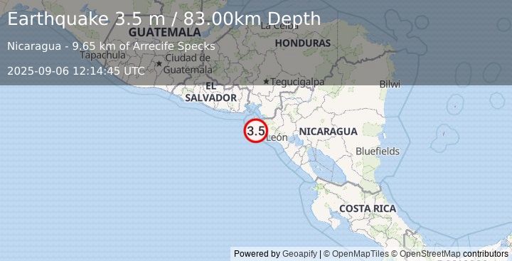 Earthquake NEAR COAST OF NICARAGUA (3.5 m) (2025-09-06 12:14:45 UTC)