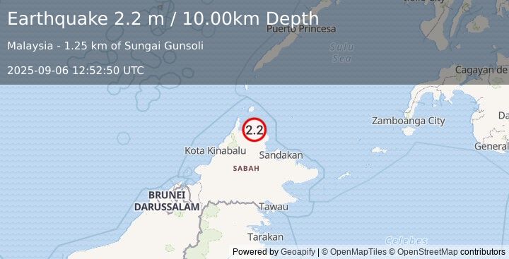 Earthquake SABAH, MALAYSIA (2.2 m) (2025-09-06 12:52:50 UTC)
