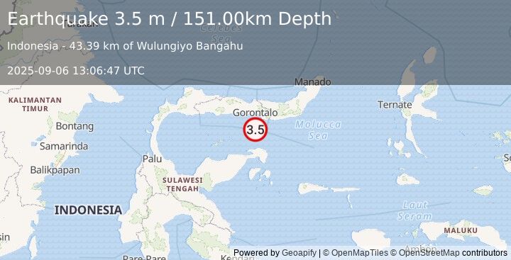 Earthquake SULAWESI, INDONESIA (3.5 m) (2025-09-06 13:06:47 UTC)