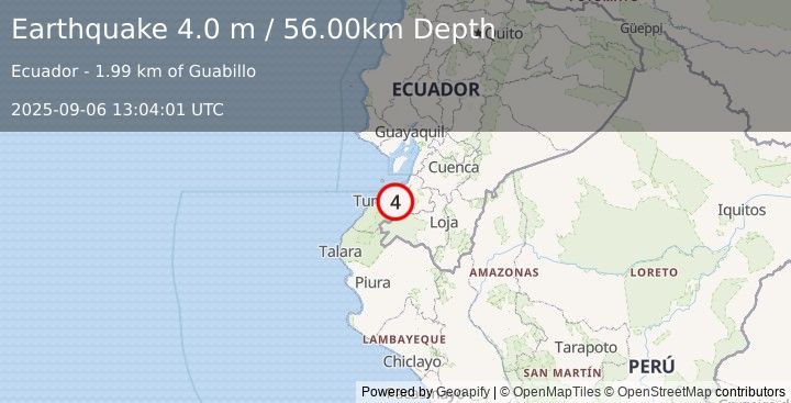 Earthquake PERU-ECUADOR BORDER REGION (4.0 m) (2025-09-06 13:04:01 UTC)