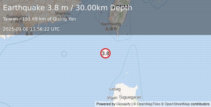 Earthquake PHILIPPINE ISLANDS REGION (3.8 m) (2025-09-06 13:56:22 UTC)