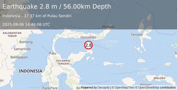 Earthquake SULAWESI, INDONESIA (2.8 m) (2025-09-06 14:46:06 UTC)